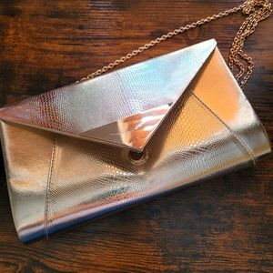 Gold snake-print clutch purse